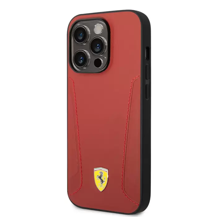 Apple İphone 14 Pro Max Kılıf Ferrari Magsafe Şarj Özellikli Deri Kenarları Damgalı Dizayn Kapak