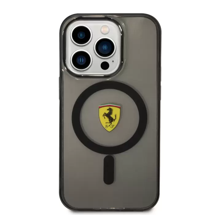 Apple İphone 14 Pro Max Kılıf Ferrari Magsafe Şarj Özellikli Yarı Transparan Dizayn Kapak