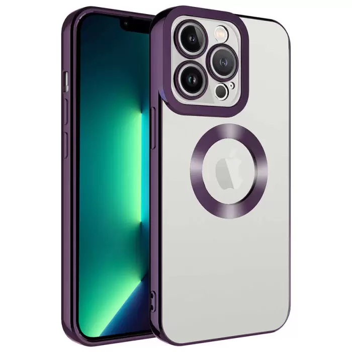 Apple iPhone 14 Pro Max Kamera Lens Korumalı Şeffaf Renkli Logo Gösteren Parlak Omega Kapak