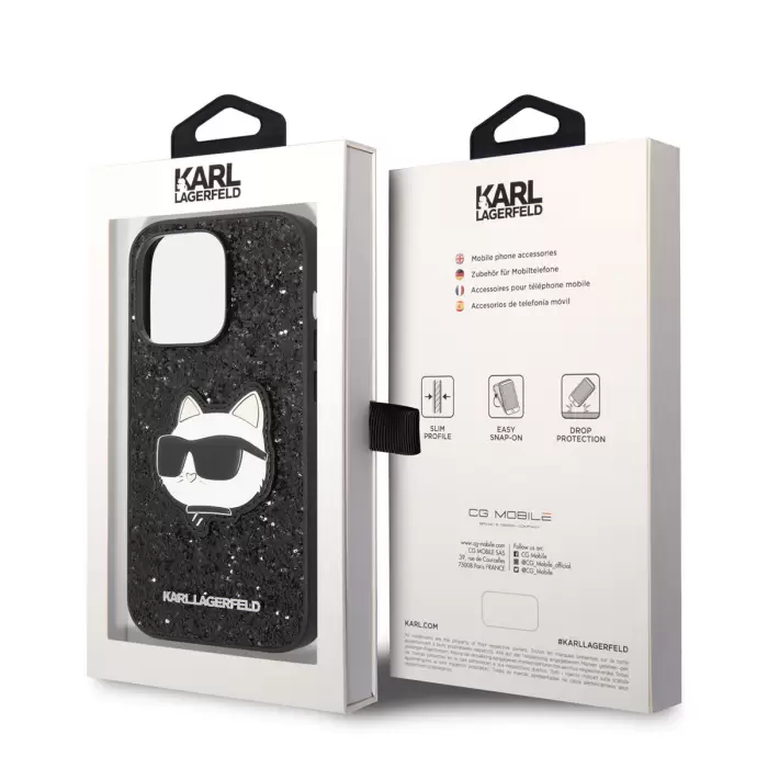 Apple İphone 14 Pro Max Kılıf Karl Lagerfeld Parlak Taşlı Choupette Dizayn Kapak