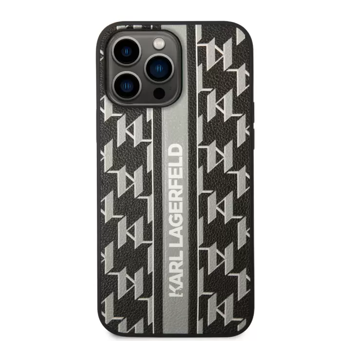 Apple İphone 14 Pro Max Kılıf Karl Lagerfeld Pu Suni Deri Şerit Dizayn Kapak