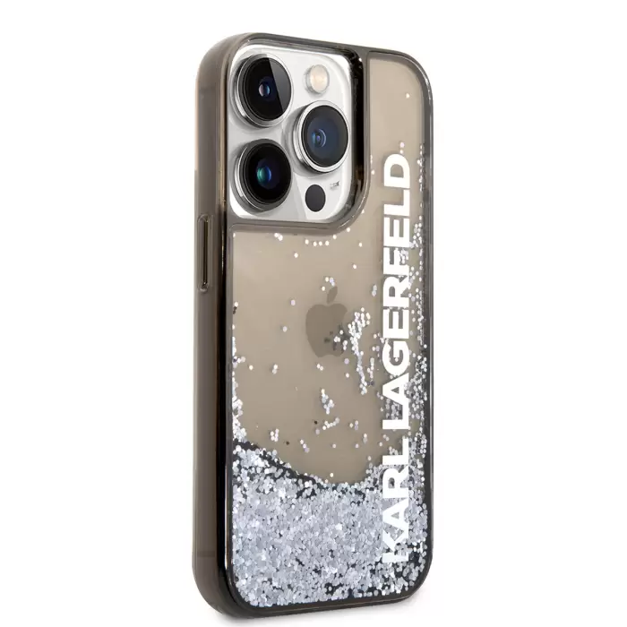 Apple İphone 14 Pro Max Kılıf Karl Lagerfeld Sıvılı Simli Elong Dizayn Kapak