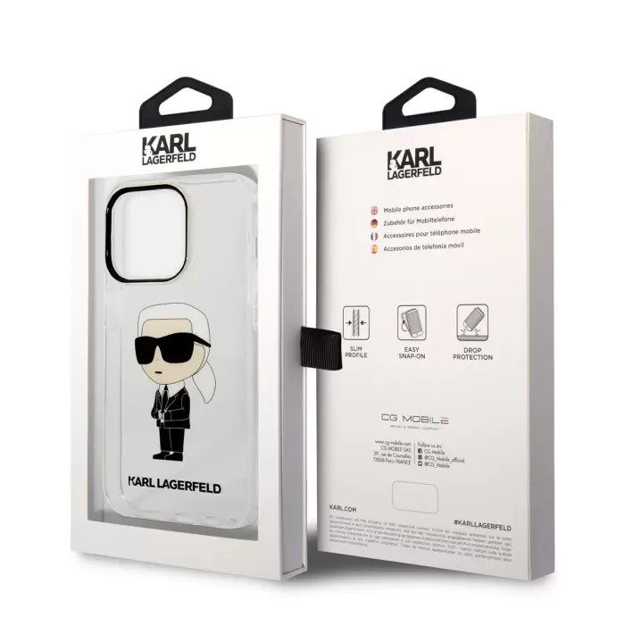 Apple İphone 14 Pro Max Kılıf Karl Lagerfeld Transparan İkonik Karl Dizayn Kapak