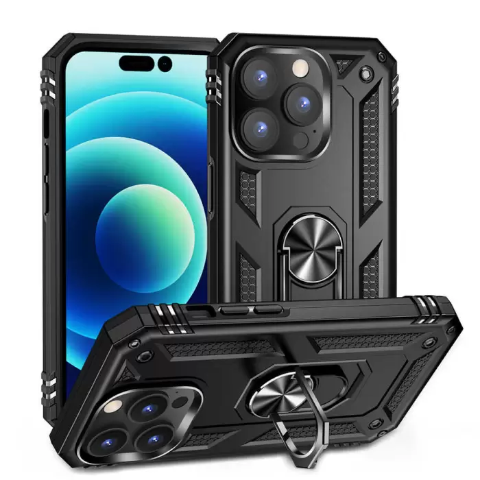 Apple iPhone 14 Pro Max Kılıf Lopard Kamera Korumalı Sürgülü Yüzüklü Orjinal Tasarım Armor Vega