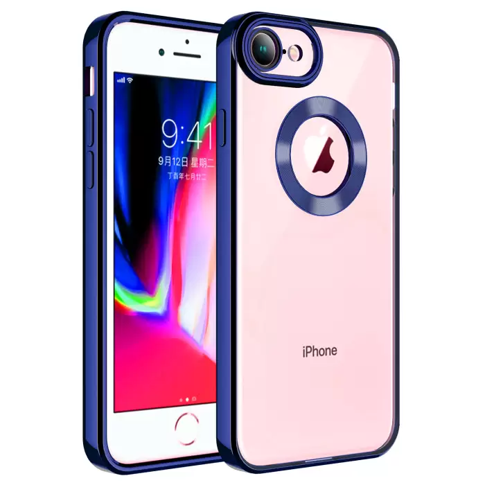 Apple iPhone 7 Kamera Lens Korumalı Şeffaf Renkli Logo Gösteren Parlak Omega Kapak