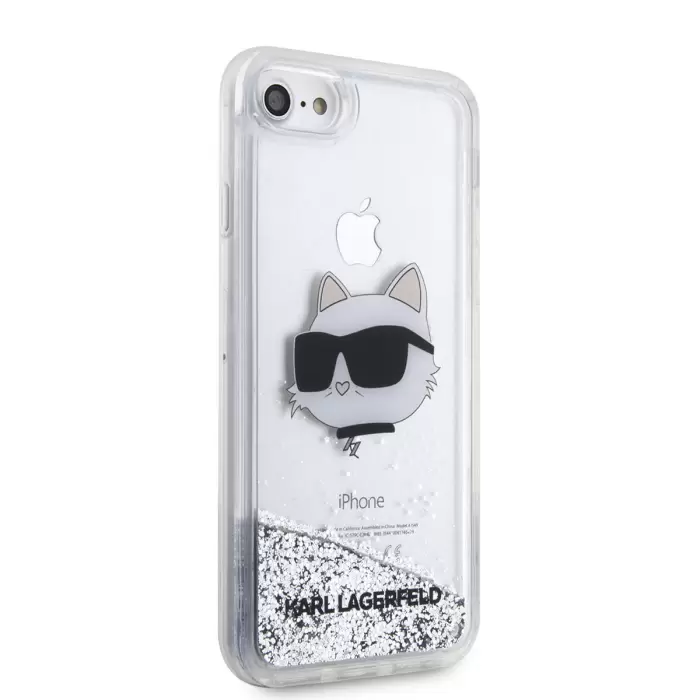 Apple İphone 7 Kılıf Karl Lagerfeld Sıvılı Simli Choupette Head Dizayn Kapak