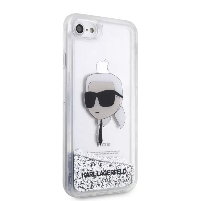 Apple İphone 7 Kılıf Karl Lagerfeld Sıvılı Simli Karl Head Dizayn Kapak