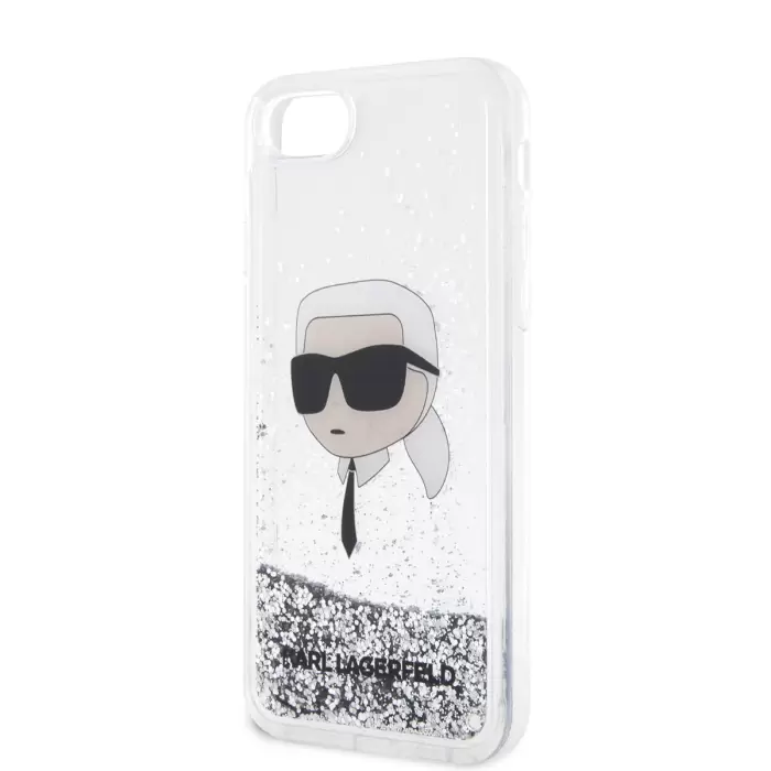 Apple İphone 7 Kılıf Karl Lagerfeld Sıvılı Simli Karl Head Dizayn Kapak