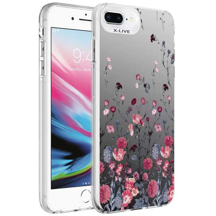Apple iPhone 7 Plus Kılıf Desenli Lopard Silver Sert Kapak