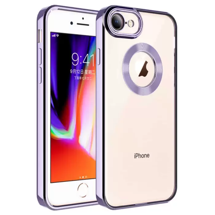 Apple iPhone 8 Kamera Lens Korumalı Şeffaf Renkli Logo Gösteren Parlak Omega Kapak