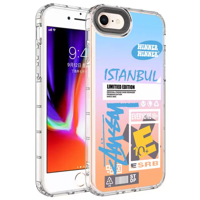 iPhone 8 Kılıf Kamera Korumalı Renkli Desenli Sert Silikon  Korn Kapak