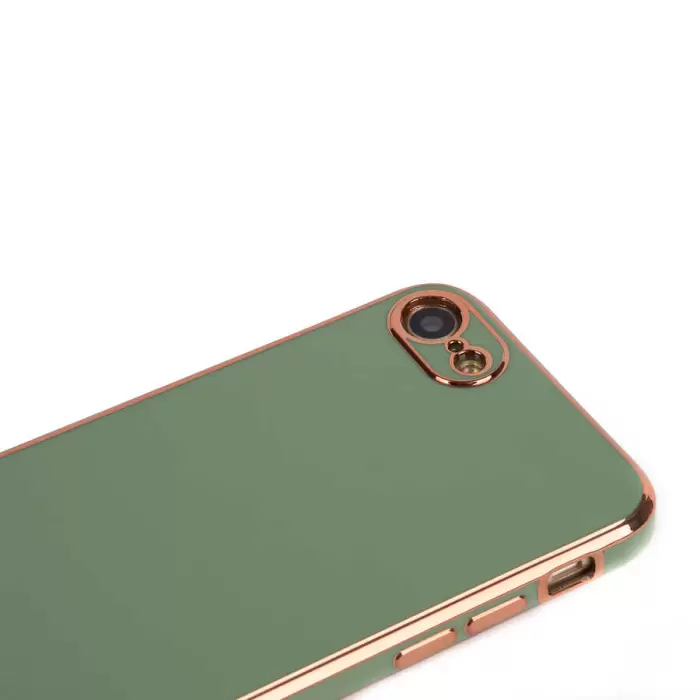 Apple iPhone 8 Kılıf Lopard Parlak Kenarlı Altın Işlemeli Kamera Korumalı Kapak Bark