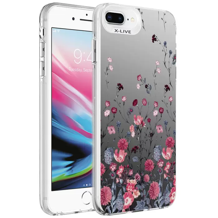 Apple iPhone 8 Plus Kılıf Desenli Lopard Silver Sert Kapak