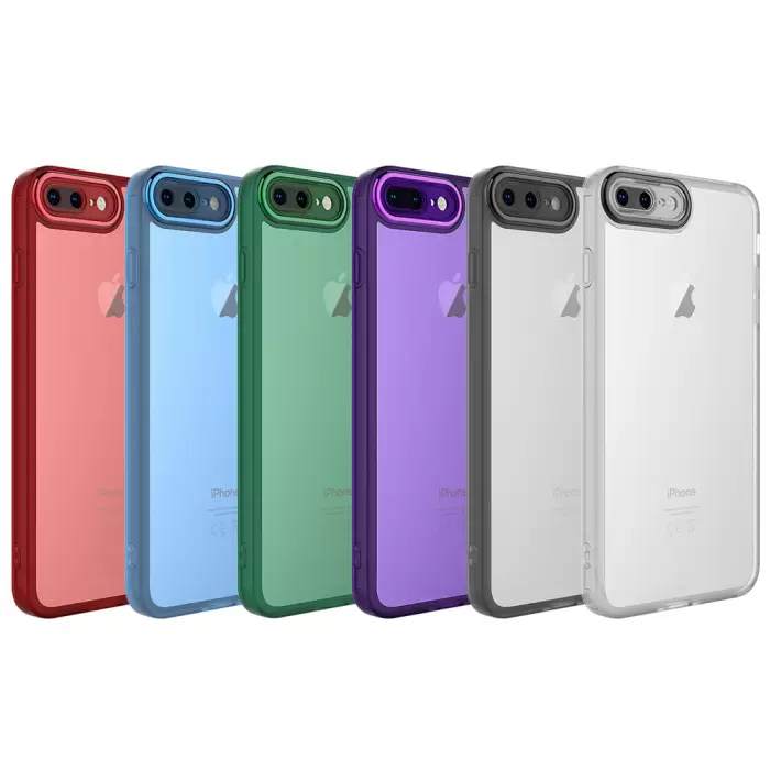 Apple iPhone 8 Plus Sert Parlak Kamera Ve Darbe Korumalı Arkası Renkli Şeffaf Post Kılıf