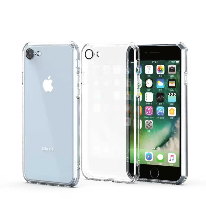 Apple iPhone SE 2022 Uyumlu Kılıf Full Kamera Korumalı Şeffaf Slim-fit Fizy Kapak