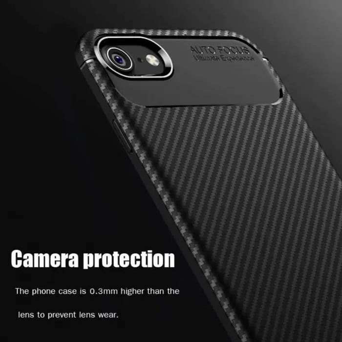 Apple iPhone SE 2022 Kılıf Lopard Kamera Korumalı Karbon Desenli Negro Kapak Orijinal Yüzey Kılıf