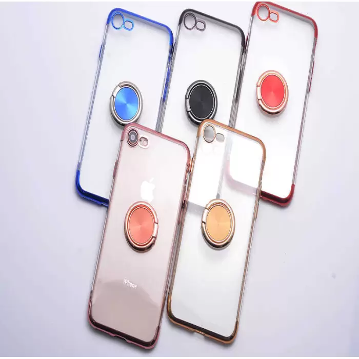 Apple iPhone SE 2022 Kılıf Lopard Kılıf Dört Köşe Lazer Renkli Yüzüklü Şeffaf Silikon Gess