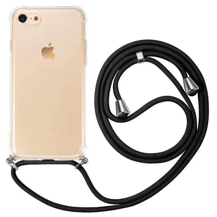 Apple iPhone SE 2022 Antişok X-rop Kapak Şeffaf Kartlıklı Boyun Askılı Ipli Kılıf