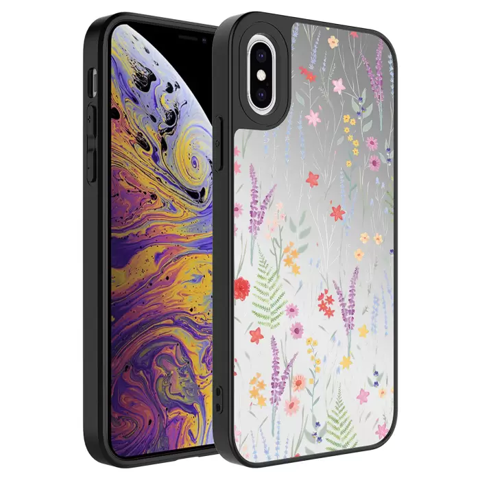 Apple iPhone XS 5.8 Kılıf Aynalı Desenli Kamera Korumalı Parlak Lopard Mirror Kapak