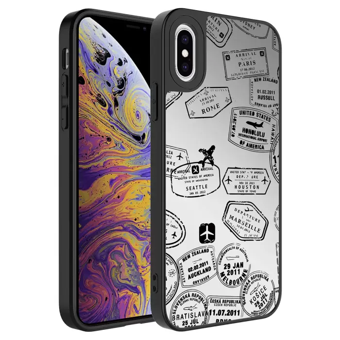 Apple iPhone XS 5.8 Kılıf Aynalı Desenli Kamera Korumalı Parlak Lopard Mirror Kapak