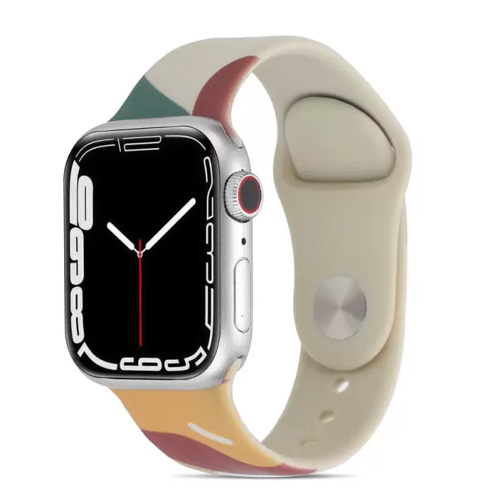 Apple Watch 42mm 10.Nesil Renkli Desenli Yüzey Tasarımı Krd-62 Silikon Kordon