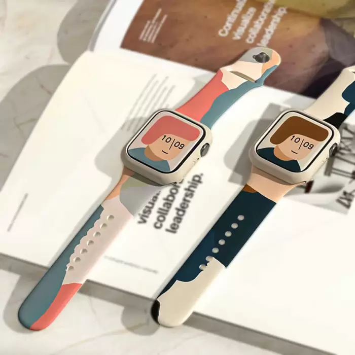 Apple Watch 42mm 10.Nesil Renkli Desenli Yüzey Tasarımı Krd-62 Silikon Kordon