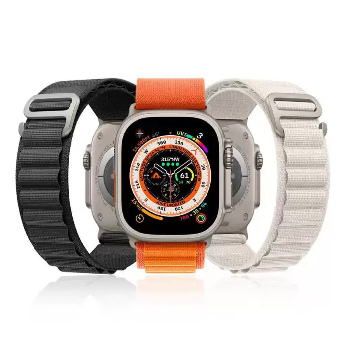 Apple Watch 42mm 10.Nesil Alpine Loop Metal Toka Örgü Işleme Kordon Premium Kayış KRD-74