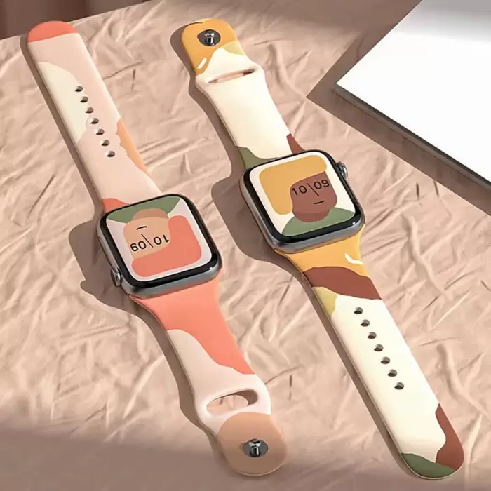 Apple Watch 40mm Renkli Orijinal Desenli Yüzey Tasarımı Krd-62 Silikon Kordon