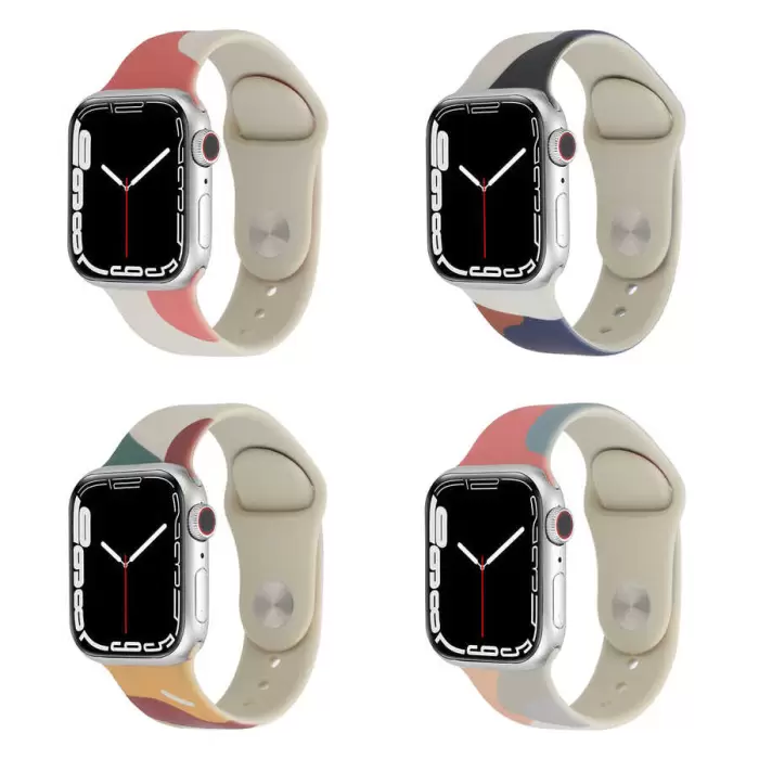 Apple Watch 42mm Renkli Orijinal Desenli Yüzey Tasarımı Krd-62 Silikon Kordon