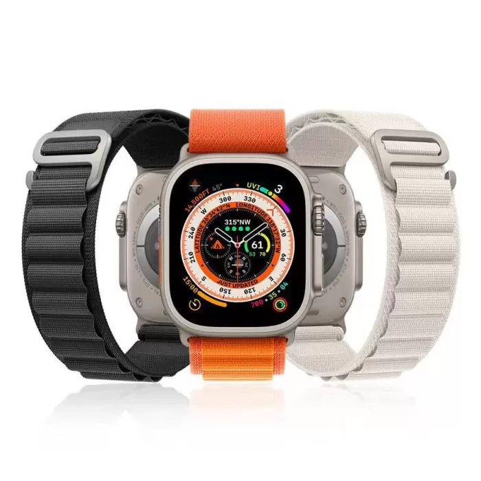 Apple Watch 44mm Alpine Loop Metal Toka Örgü Işleme Kordon Premium Kayış KRD-74