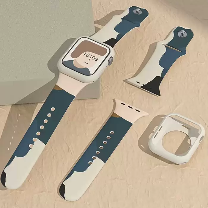 Apple Watch 7 41mm Renkli Orijinal Desenli Yüzey Tasarımı Krd-62 Silikon Kordon