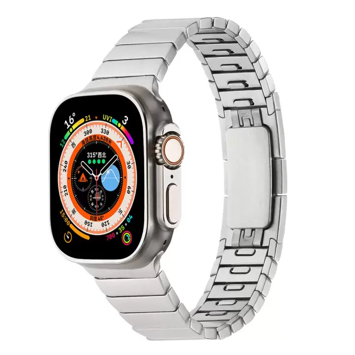 Apple Watch 7 41mm  KRD-82 Çizgi Orjnal Tasarım Şık Ve Dayanıklı Metal Kordon