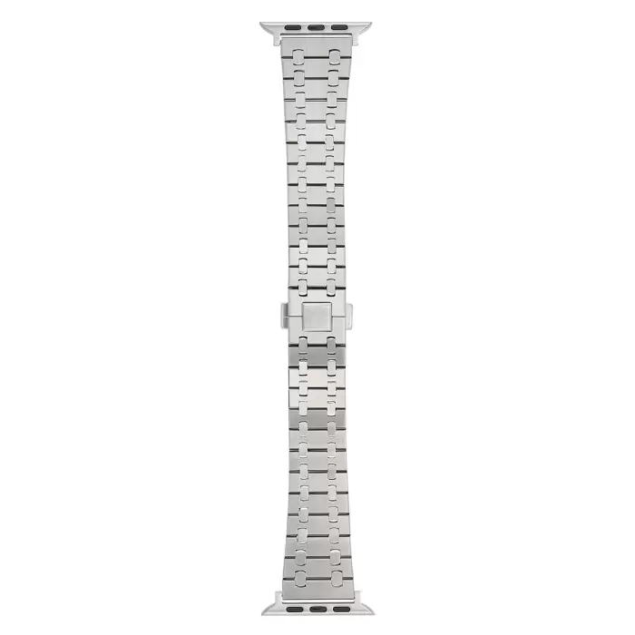 Apple Watch 7 41mm Lopard Şerit Tasarımlı Otomatik Klipsli Çelik Kordon KRD-83