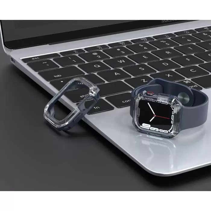 Apple Watch 7 41mm Uyumlu Ekran Kasa Koruyucu Shockproof Sert Pc Silikon Gard 08