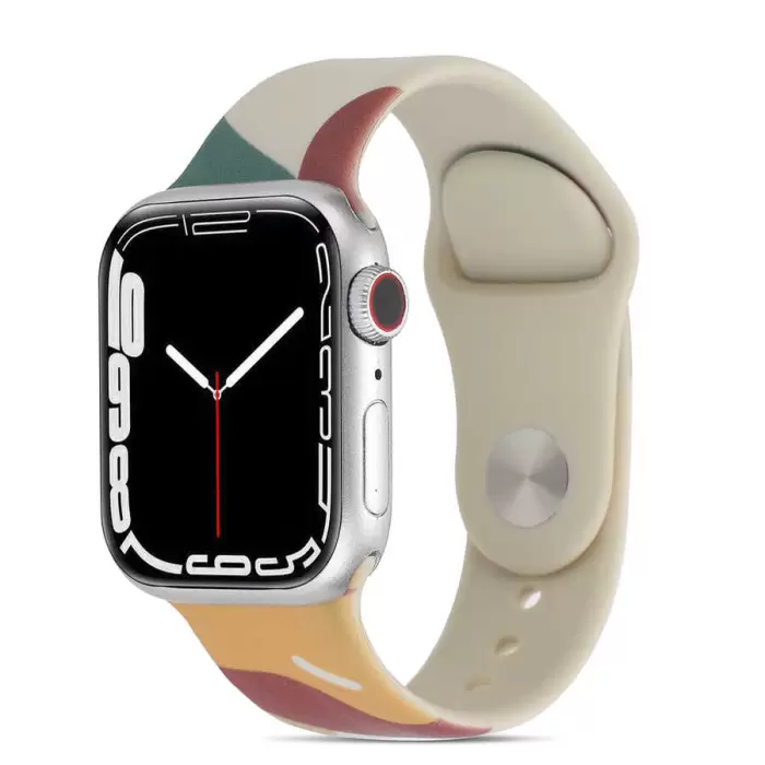 Apple Watch 7 45mm Renkli Orijinal Desenli Yüzey Tasarımı Krd-62 Silikon Kordon
