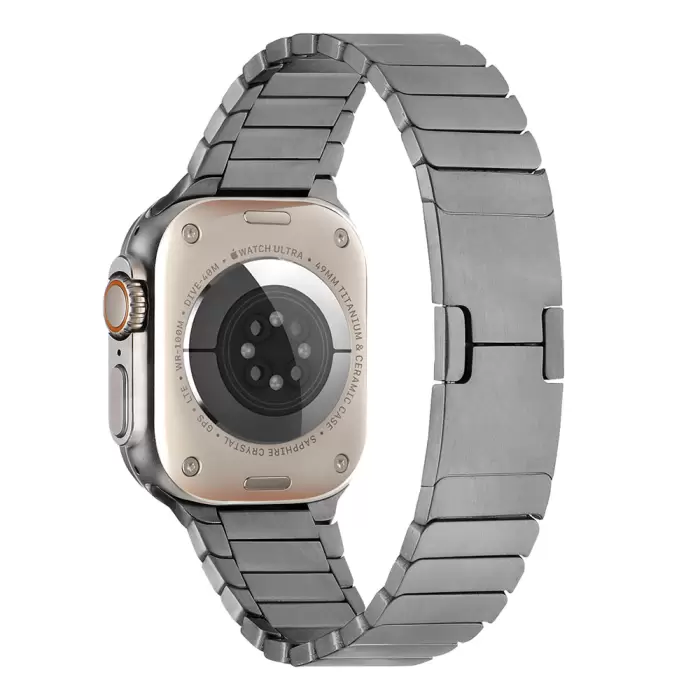 Apple Watch 7 45mm  KRD-82 Çizgi Orjnal Tasarım Şık Ve Dayanıklı Metal Kordon