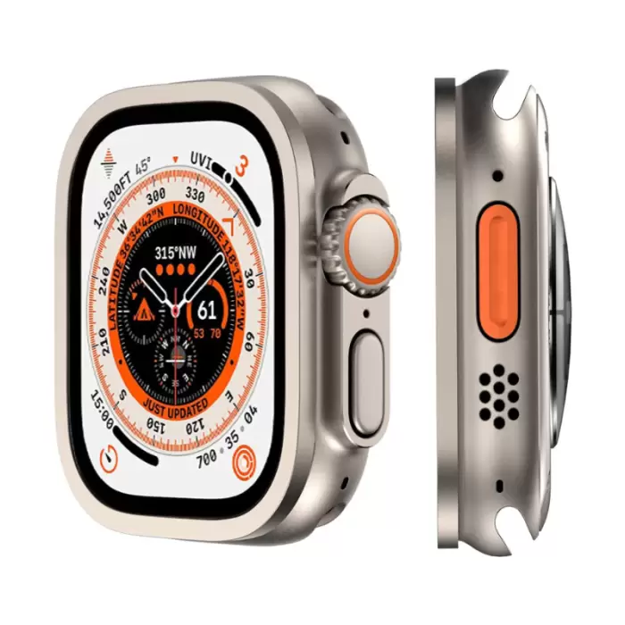 Apple Watch Ultra 49mm  Metal Çerçeveli Ekran Koruyucu Premium Temperli Cam ALM-01