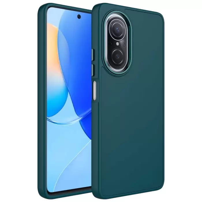 Huawei Nova 9 SE Kılıf Metal Çerçeve Buton Içi Kadife Kılıf Kapak Orjinal Doku Luna