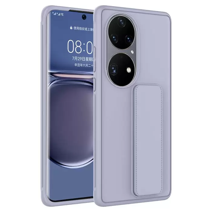 Huawei P50 Pro Kılıf Uyumlu Yumuşak Dokulu Standlı Esnek Silikon Özel Kılıf Qstand