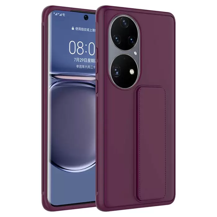 Huawei P50 Pro Kılıf Uyumlu Yumuşak Orijinal Dokulu Standlı Esnek Silikon Özel Kılıf Qstand