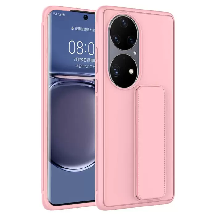 Huawei P50 Pro Kılıf Uyumlu Yumuşak Dokulu Standlı Esnek Silikon Özel Kılıf Qstand