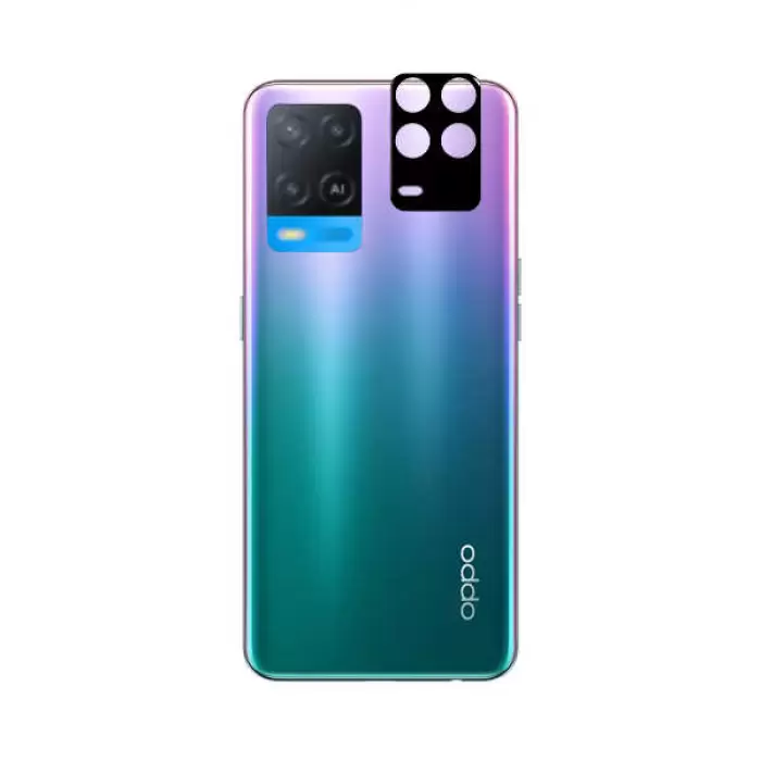 Oppo A54 4G Lopard Siyah Çerçeveli Lens Koruma Parlak Renkli Kamera Koruyucu CL-08 Cam 3D-Kamera-Cam