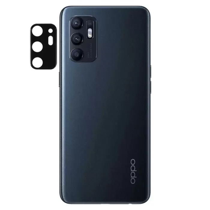 Oppo Reno 6 4G Lopard Siyah Çerçeveli Lens Koruma Parlak Renkli Kamera Koruyucu CL-08 Cam 3D-Kamera-Cam