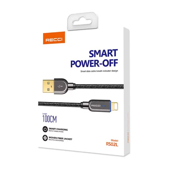 Recci Rs02l Smart Power-off Series Hızlı Şarj  Lightning To Usb-a Kablo 1m