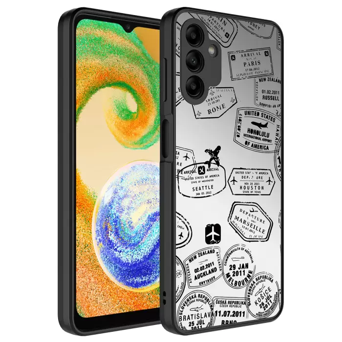 Samsung Galaxy A04S Kılıf Aynalı Desenli Kamera Korumalı Parlak Lopard Mirror Kapak