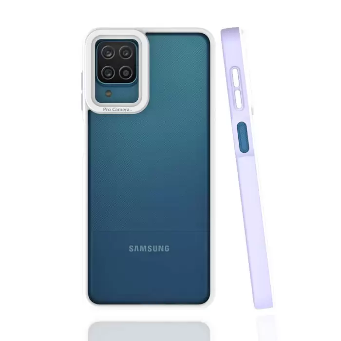 Samsung Galaxy A12 Kılıf Renkli Silikon Kenarlı Kamera Korumalı Şeffaf Mima Kapak