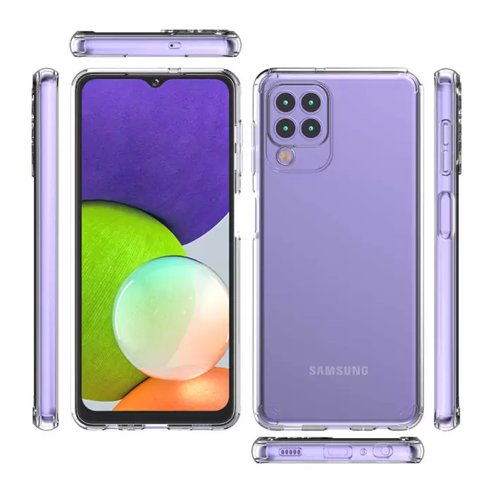 Samsung Galaxy A22 4G Coss Sert Darbe Emici Silikon Şeffaf Kamera Korumalı Arka Kapak