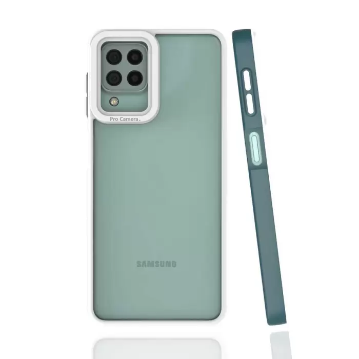 Samsung Galaxy A22 4G Kılıf Renkli Silikon Kenarlı Kamera Korumalı Şeffaf Mima Kapak