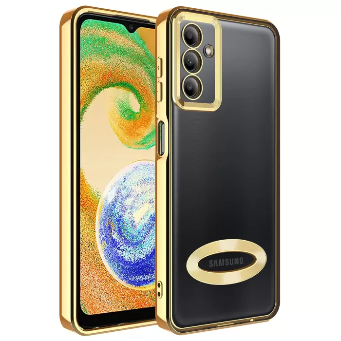 Samsung Galaxy A24 Kamera Lens Korumalı Şeffaf Renkli Logo Gösteren Parlak Omega Kapak