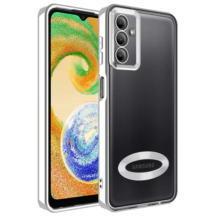 Samsung Galaxy A24 Kamera Lens Korumalı Şeffaf Renkli Logo Gösteren Parlak Omega Kapak